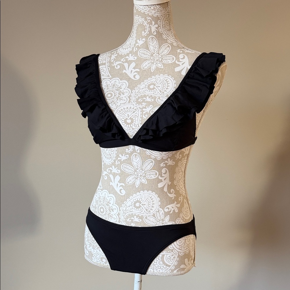 MICHAEL Michael Kors Black Ruffle Bikini sz S